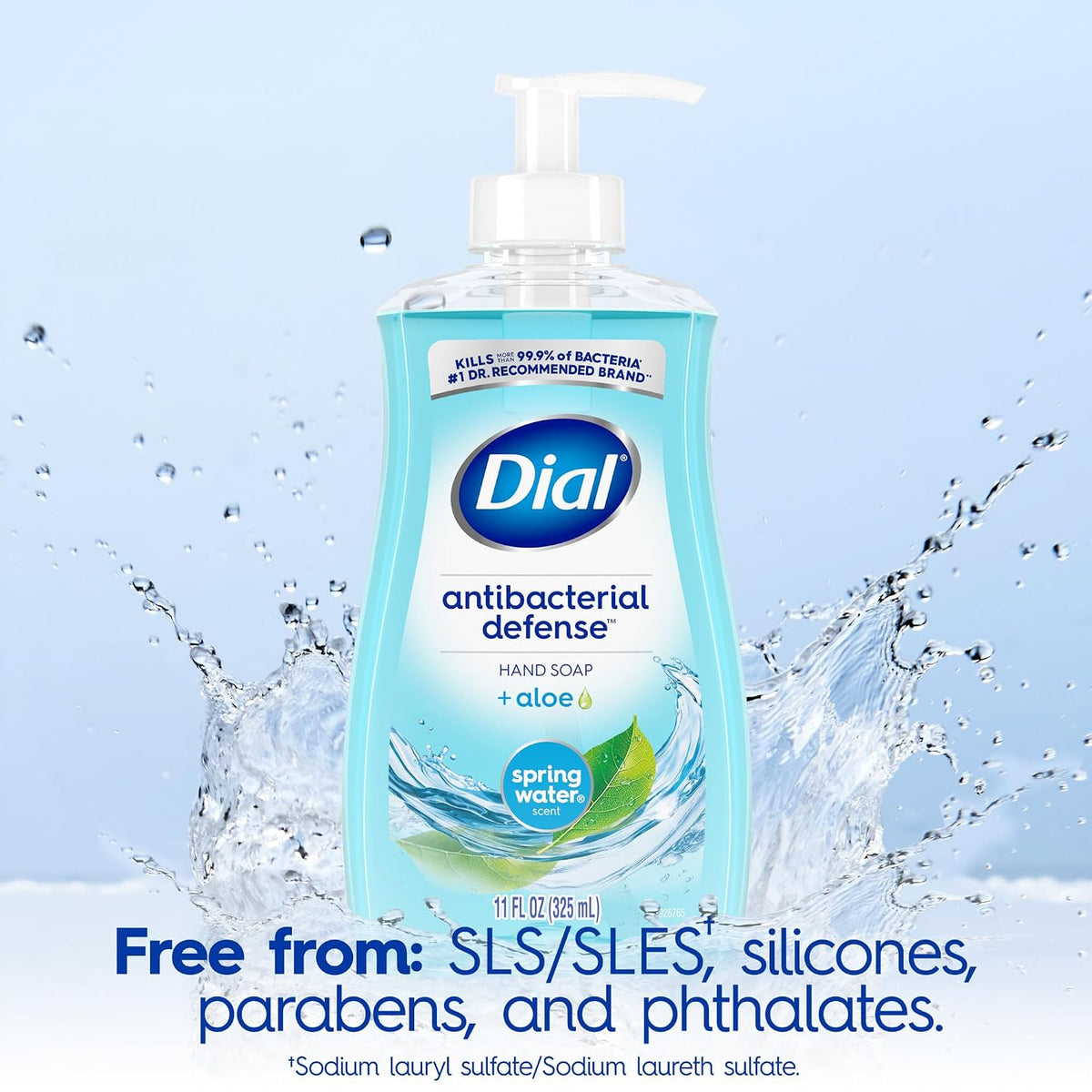 Dial Antibacterial Defense Liquid Hand Soap + Aloe, Spring Water Scent, 11 Fl Oz (Pack of 4), Dermatologist-Tested Hand Wash, Gentle Formula
