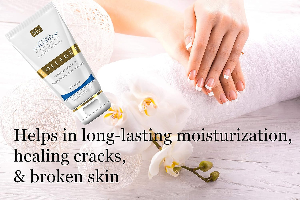 Salcoll Pure Bioactive Anti-Aging Collagen Repair Hand Cream - Hypoallergenic Moisturizing Lotion, Dry Skin Relief, All Skin Types, 150 ml