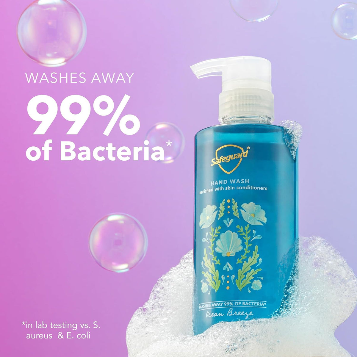Safeguard Liquid Hand Soap, Micellar Deep Cleansing, Washes Away 99% Bacteria, Made with Natural Moisturizers, Enriched with Skin Conditioners, PH Balanced, Ocean Breeze Scent 15.5 oz (Pack of 4)