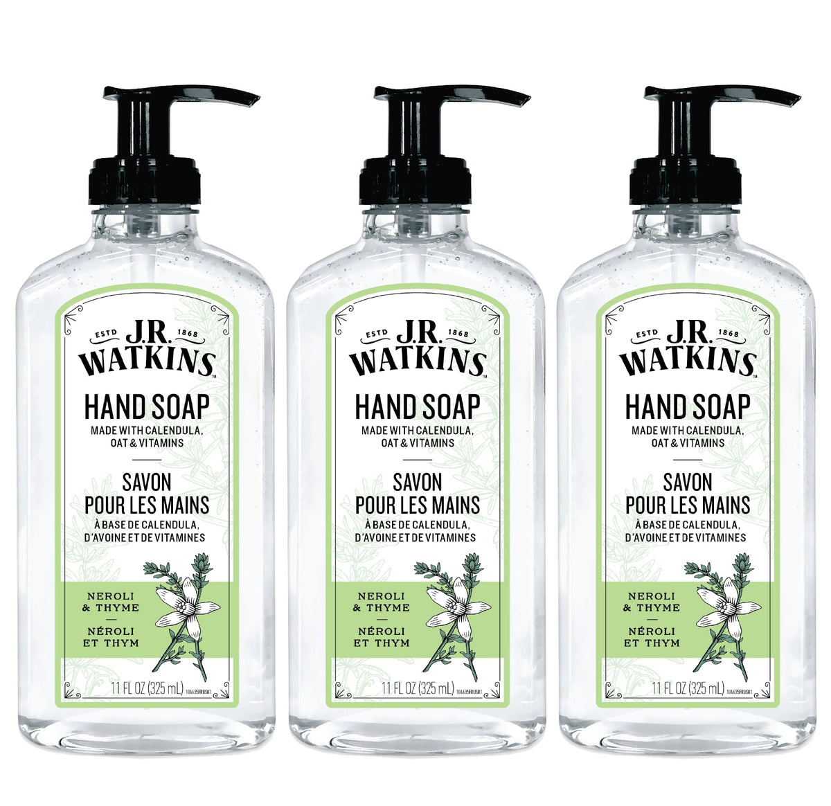 J.R. Watkins Gel Hand Soap Dispenser 3 Pack, Grapefruit, 11 fl oz