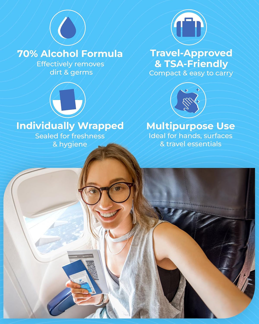 Individually Wrapped Alcohol Wipes, Travel Essentials (10 Count)