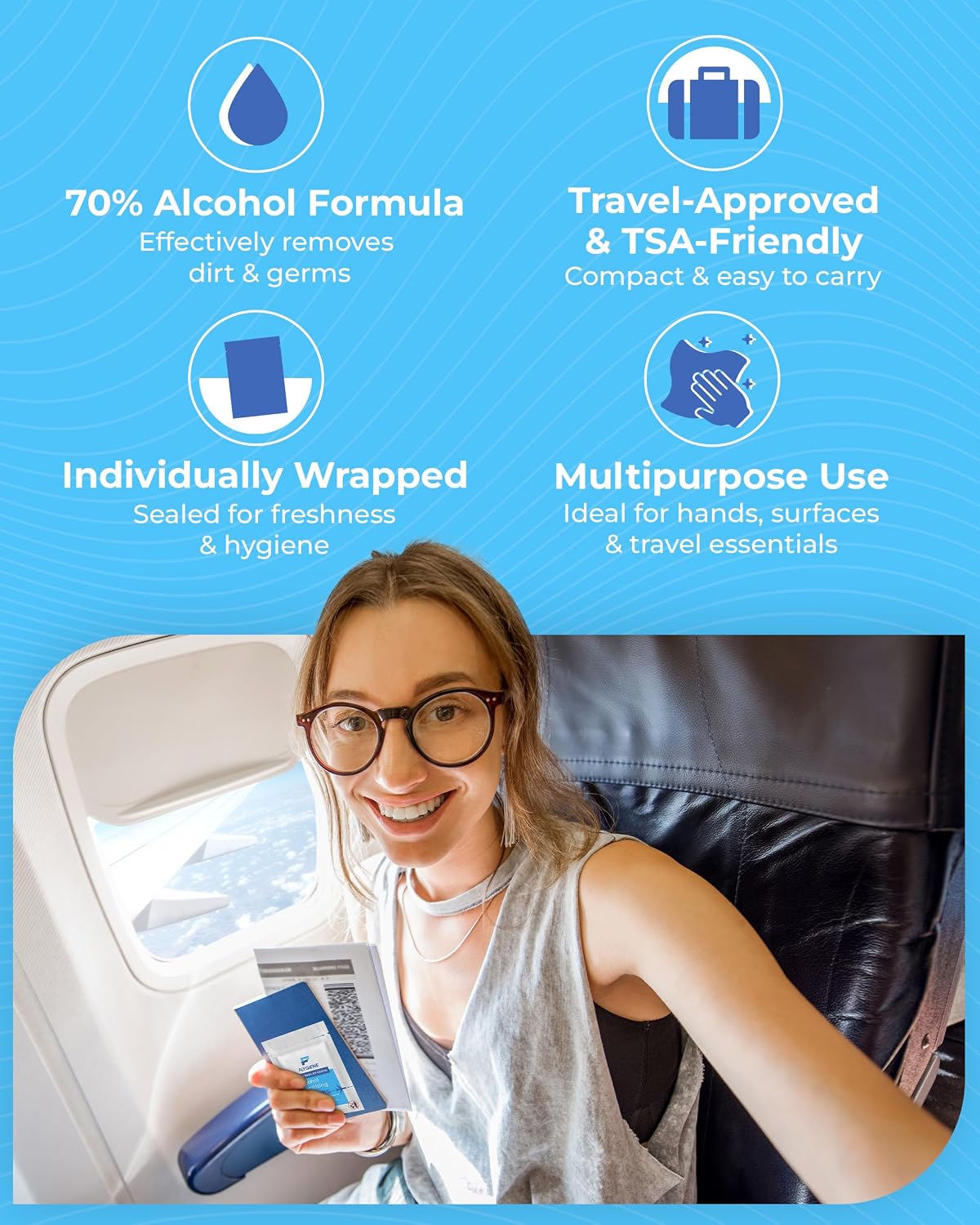 Individually Wrapped Alcohol Wipes, Travel Essentials (10 Count)