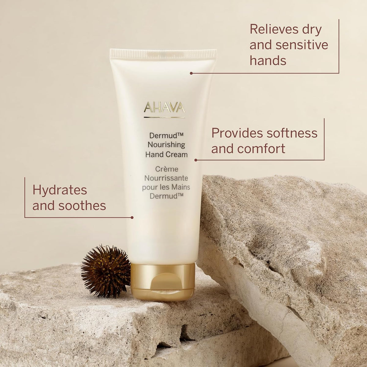 AHAVA Dermud Nourishing Hand Cream - Intensely Hydrates, Soothes, Relieves Dry & Sensitive Hands, Enriched by Dermud Mud Complex, Osmoter, Aloe Vera Leaf, Jojoba Seed Oil, Zinc & Allantoin, 3.4 Fl.Oz