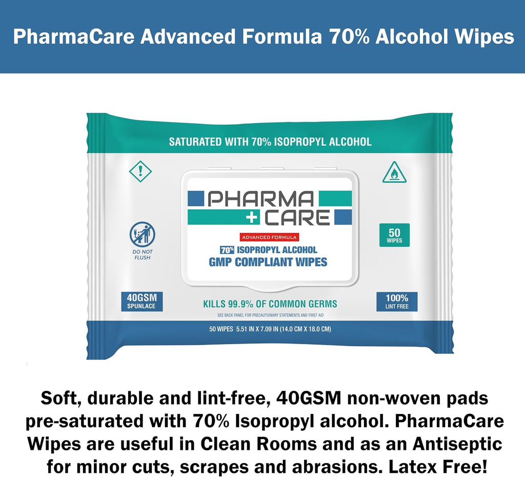 PharmaCare Advanced Formula 70% Alcohol Wipes - 6 Pack