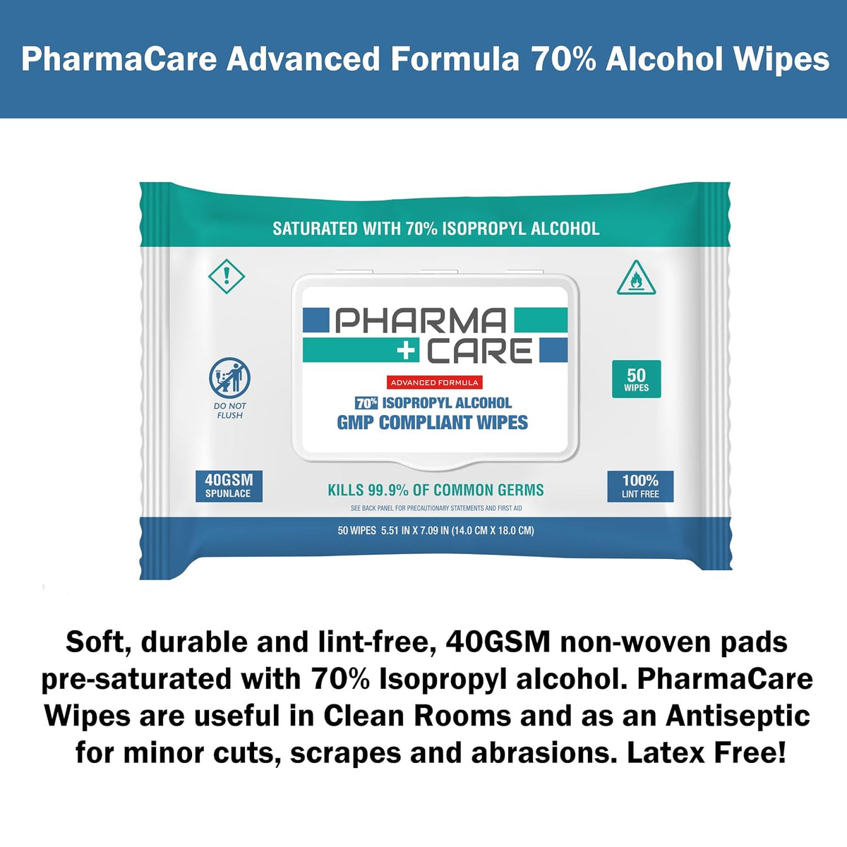 PharmaCare Advanced Formula 70% Alcohol Wipes - (50 Count) 3 Packs