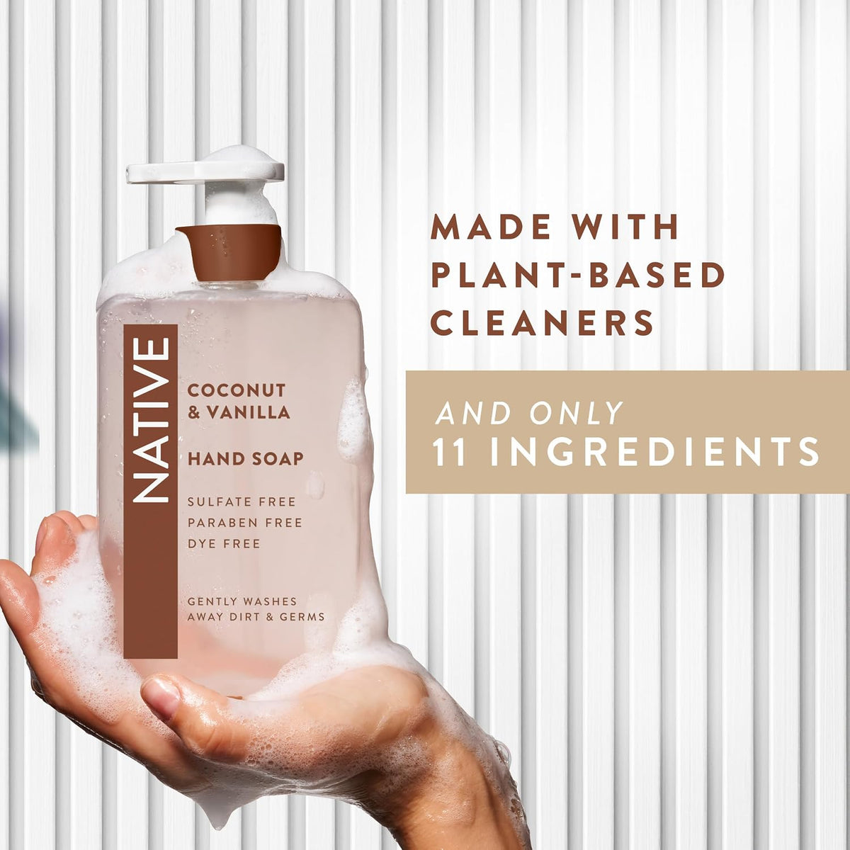 Native Liquid Hand Soap, Coconut & Vanilla Scent, Non-Drying Formula for Soft, Smooth Hands, Made with Plant-Based Cleansers, Sulfate & Paraben Free, 13 oz Bottle