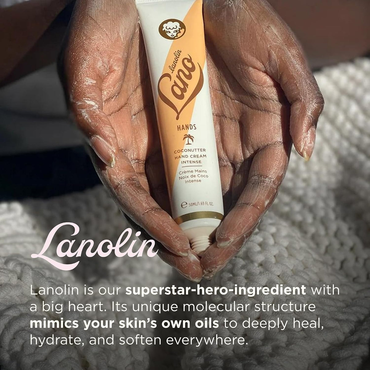 Lanolips Hand Cream - Lanolin Lotion with Coconut Oil, Shea Butter & Vitamin E - Cuticle & Hand Cream for Dry Cracked Hands - Cruelty-Free, Dermatologist Tested - Coconutter (50ml / 1.69 fl oz)