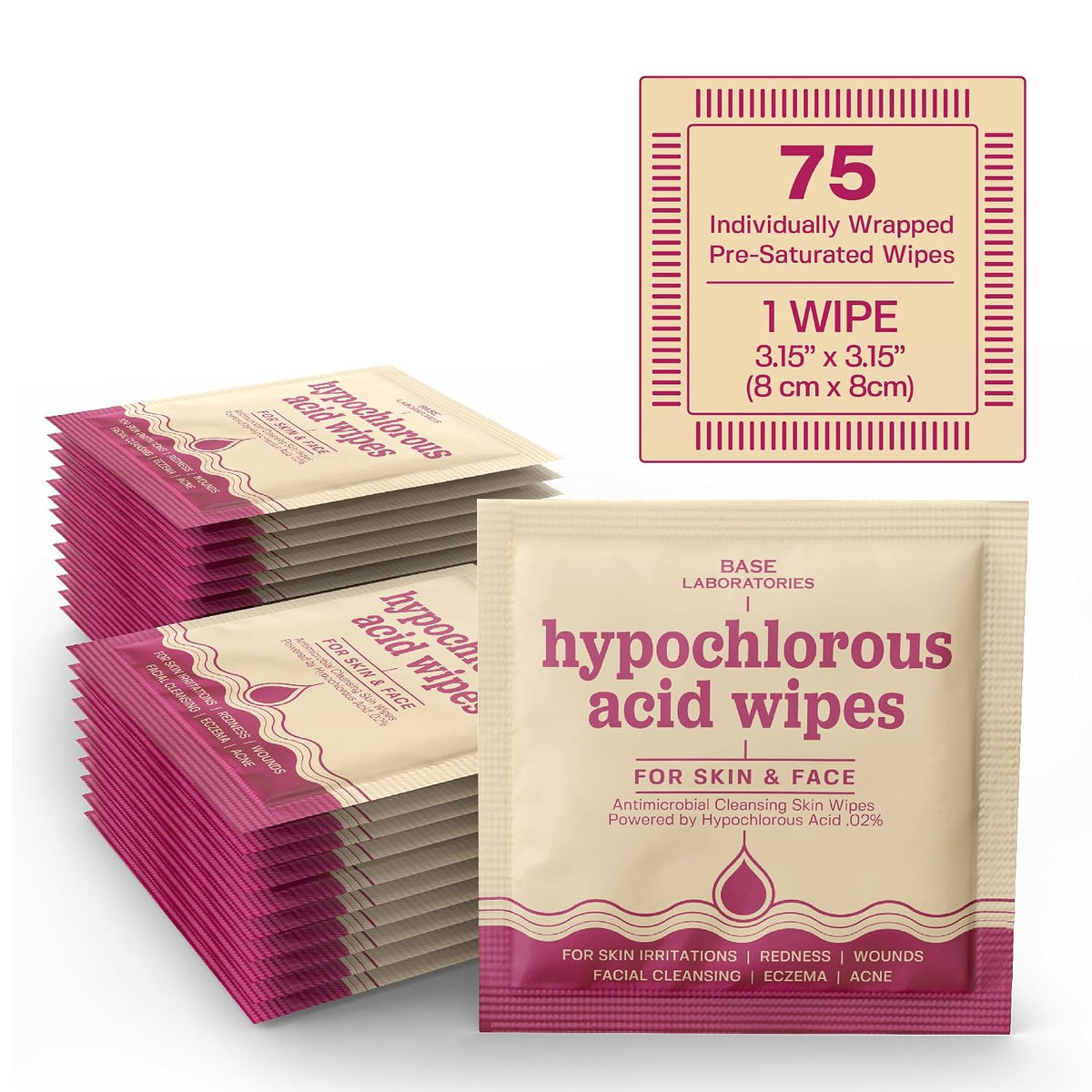 BASE LABORATORIES Hypochlorous Acid Wipes for Face & Skin, Facial Cleansing