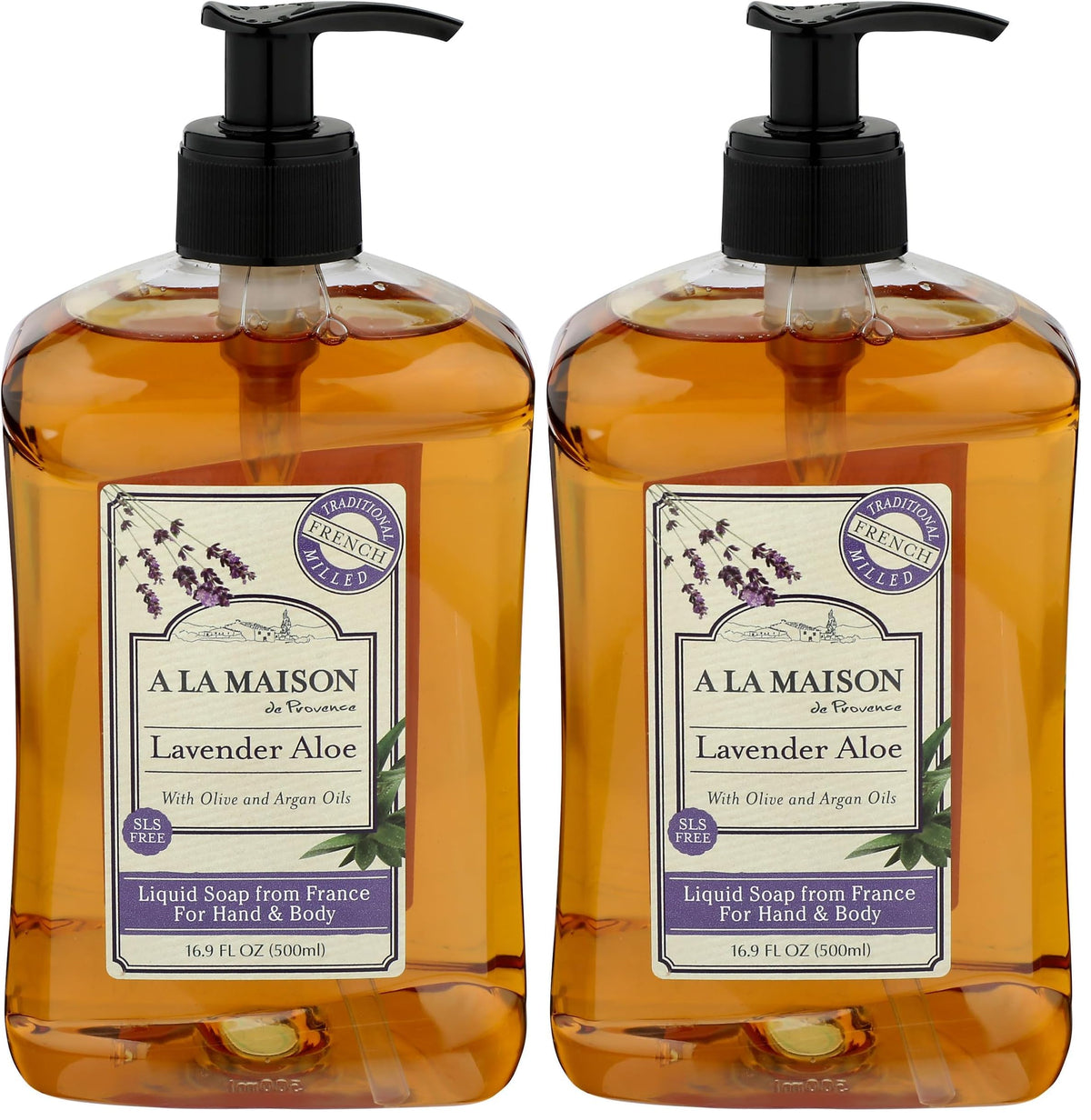 A LA MAISON Lavender Aloe French Liquid Hand Soap - Natural Hand Wash Made with Essential Oils - Biodegradable, Plant-Based, Vegan, Cruelty-Free, Alcohol & Paraben Free (16.9 oz, 3 Pack)