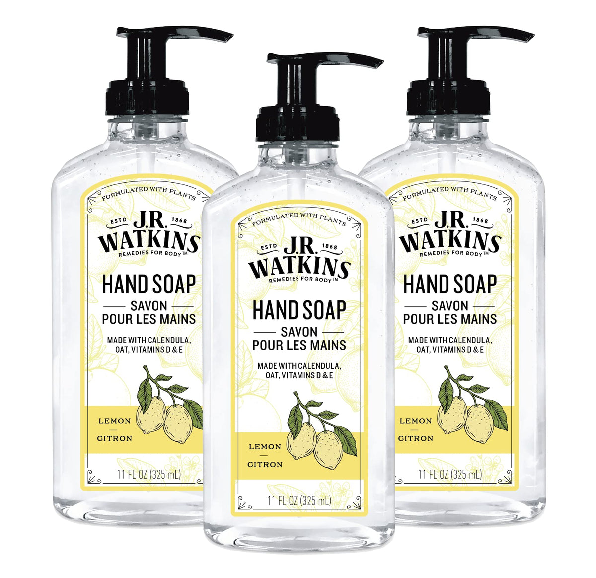 J.R. Watkins Gel Hand Soap Dispenser 3 Pack, Grapefruit, 11 fl oz
