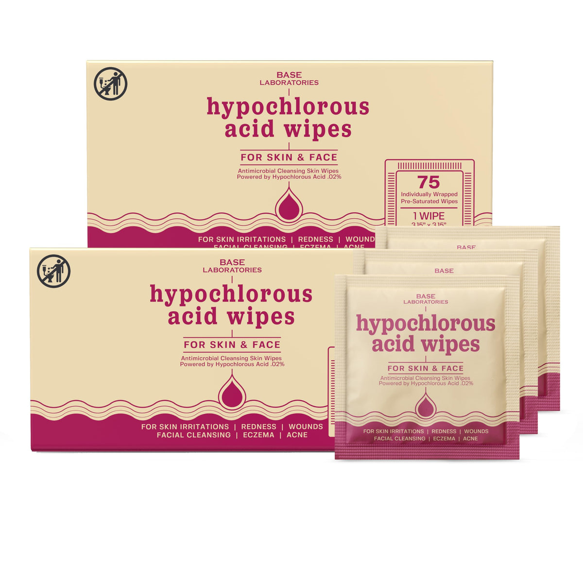 BASE LABORATORIES Hypochlorous Acid Wipes for Face & Skin, Facial Cleansing