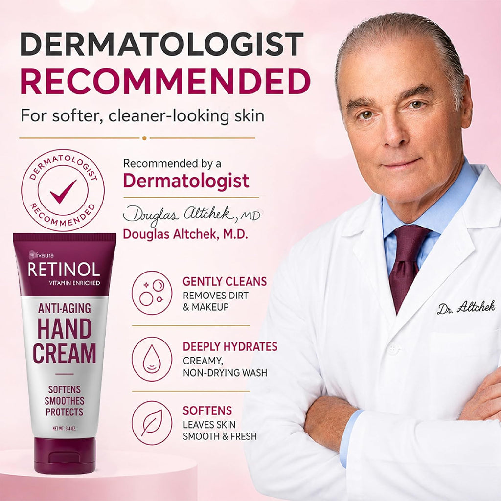 LIVAURA Retinol Anti-Aging Hand Cream - Daily Lotion for Dry, Cracked Hands