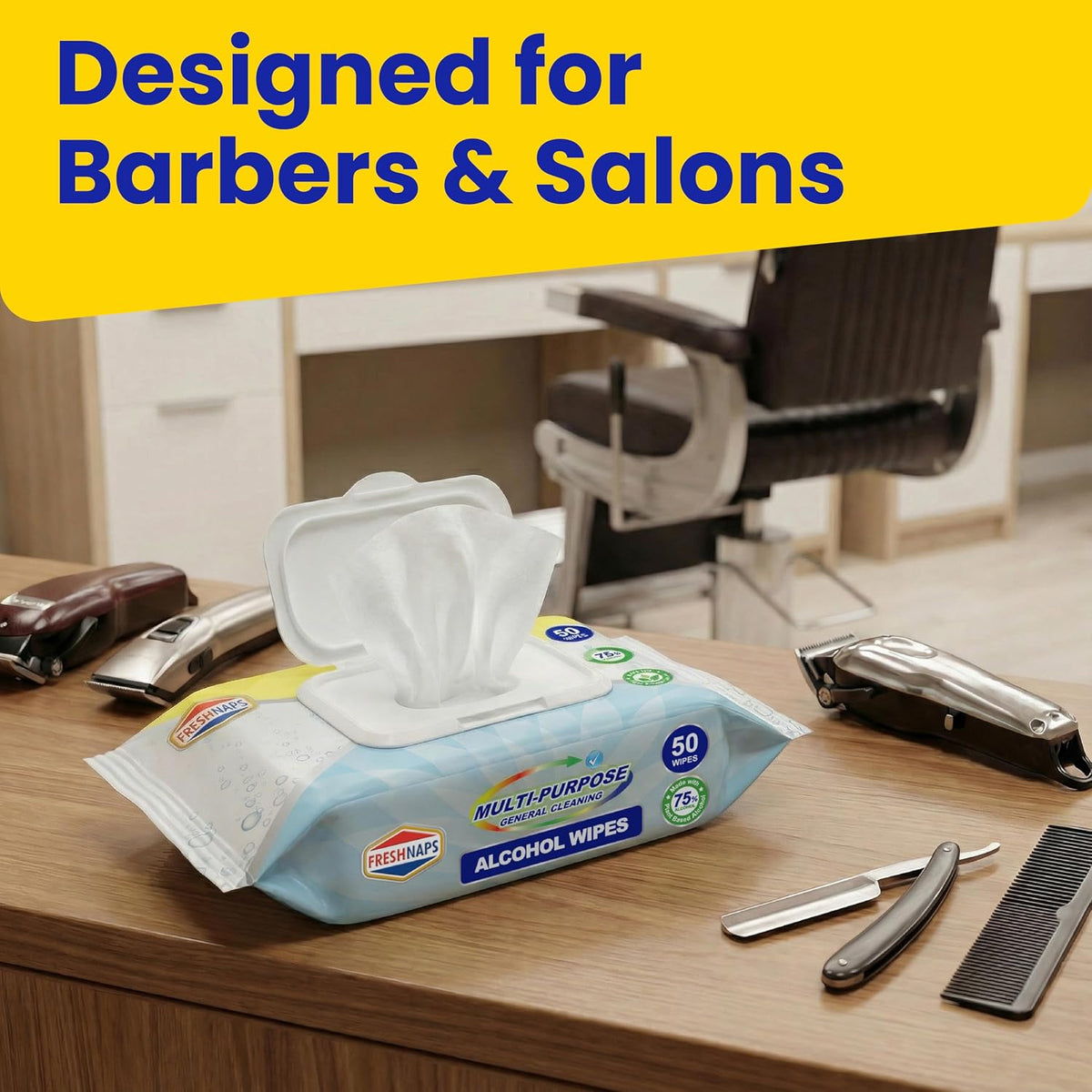 All-in-One Barber Shop Alcohol Surface Cleaning Wipes 50 Count/Pack (Pack of 4-200 Wipes) – One Wipe for the Whole Shop: Mirrors, Chairs, Stations, Clippers & Tools – Quick-Dry, Clean Finish