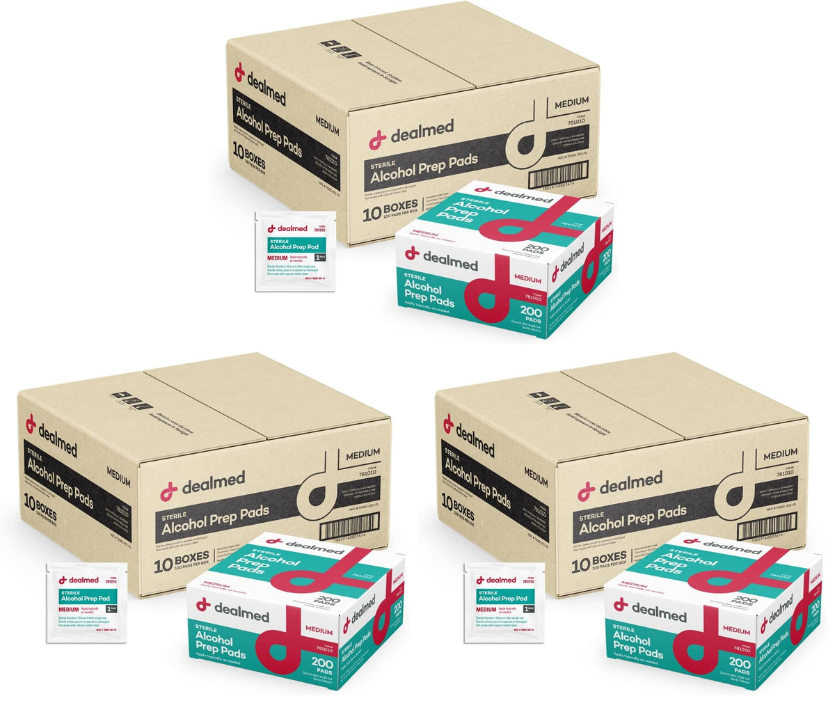 Dealmed Alcohol Prep Pads - 70% Alcohol, Sterile Wipes - 200 Count