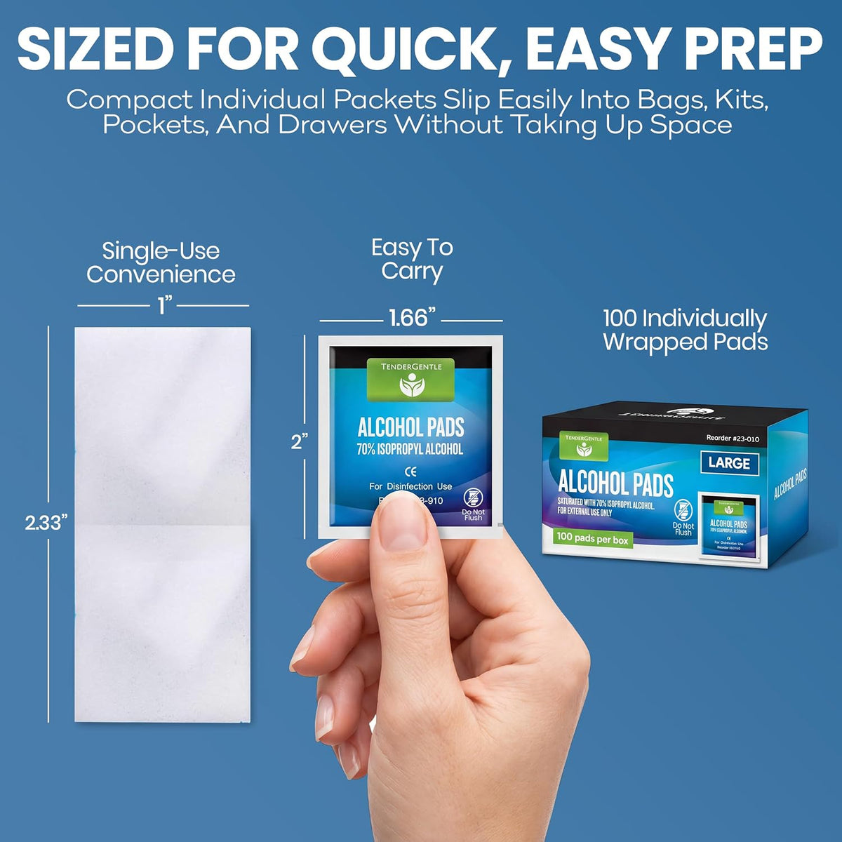Alcohol Wipes for Injections - 100 Sterile Alcohol Prep Pads, Large Swabs