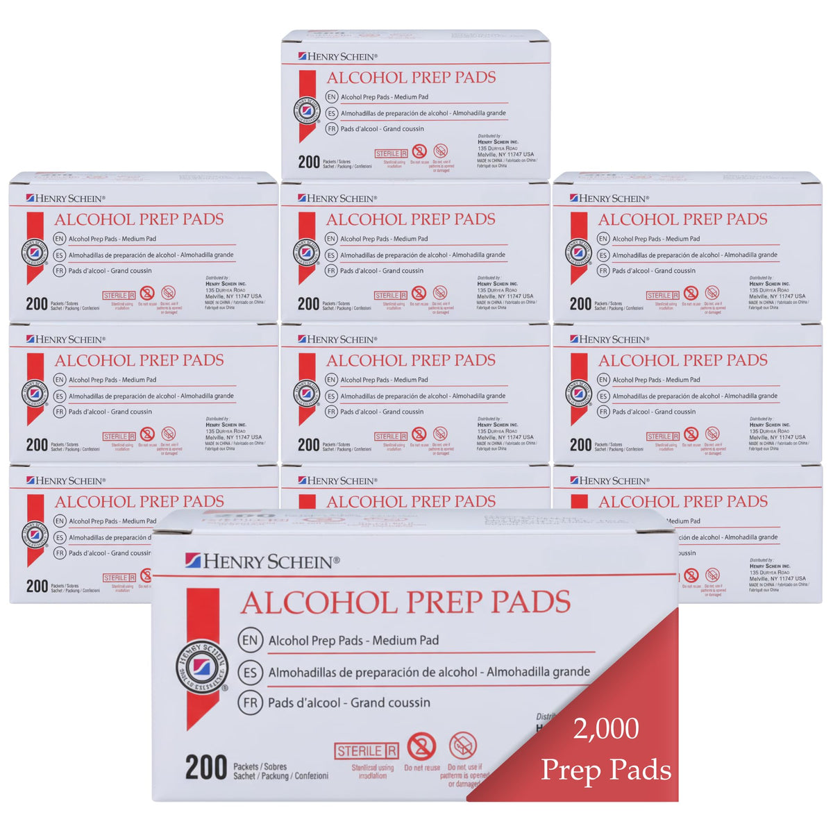 Henry Schein Medium Alcohol Prep Pads, 70% IPA, 2-ply, Sterile, 200 Ct