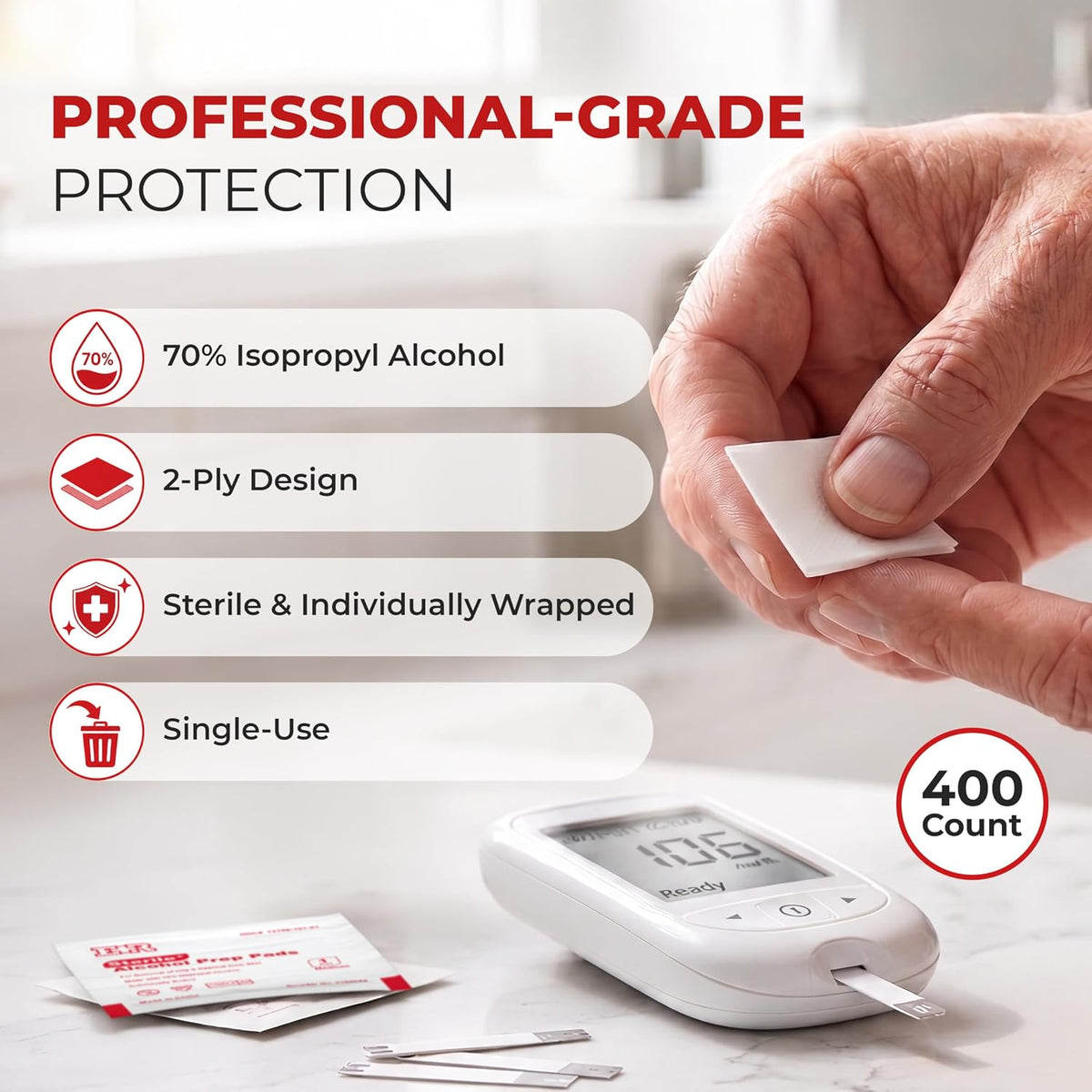 Ever Ready First Aid Alcohol Prep Pads, Medium 2-Ply Alcohol Wipes, individually wrapped Swabs, Saturated With 70% Isopropyl Alcohol - 400 Count