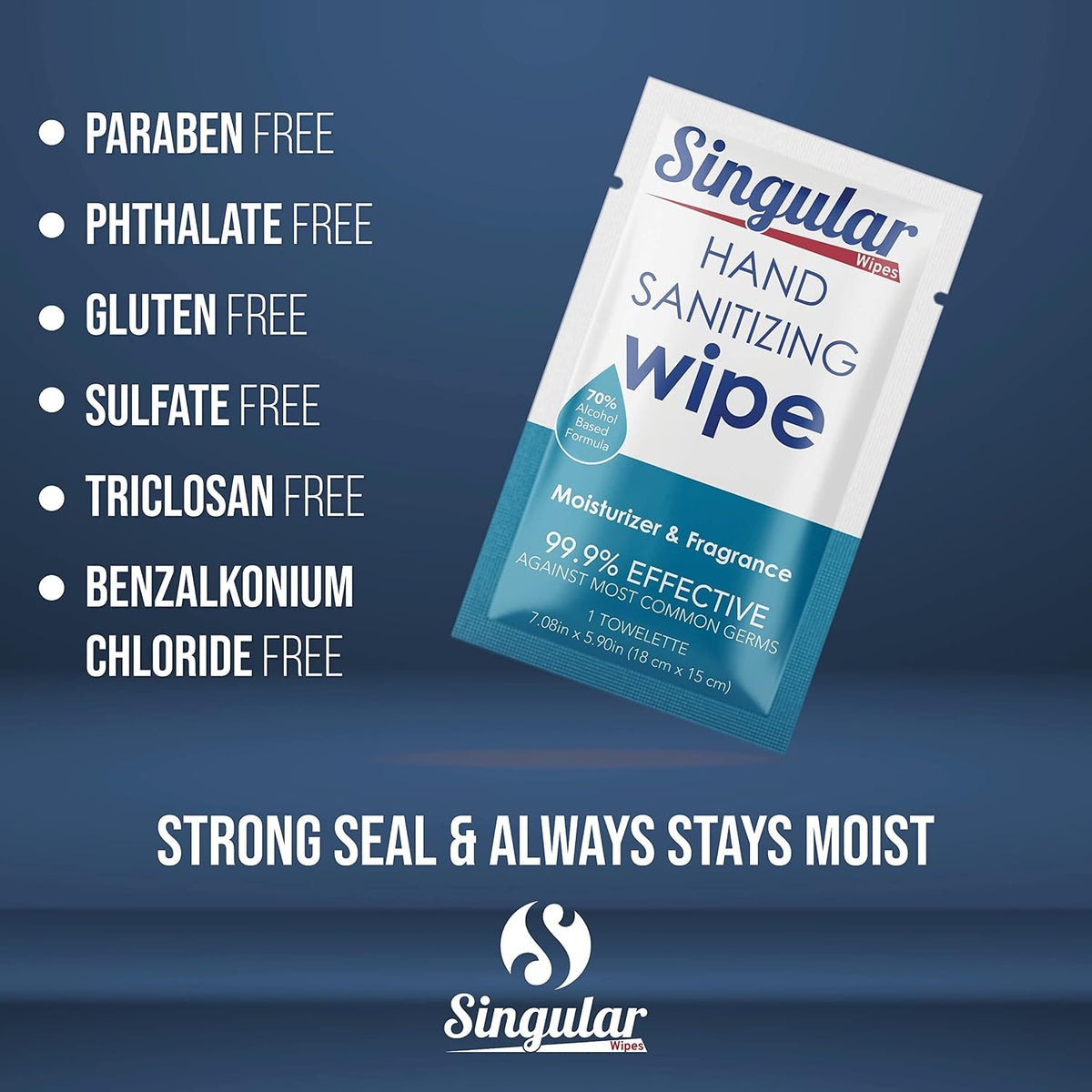 Hand Sanitizing Wipes Travel Size by Singular Wipes – 100ct Individually Wrapped | Fresh Citrus Scent, Moisturizing, 70% Alcohol Wipes | Travel, Office, School, Home