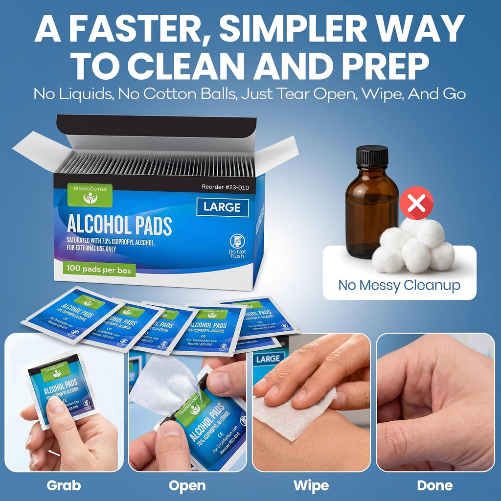 Alcohol Wipes for Injections - 100 Sterile Alcohol Prep Pads, Large Swabs