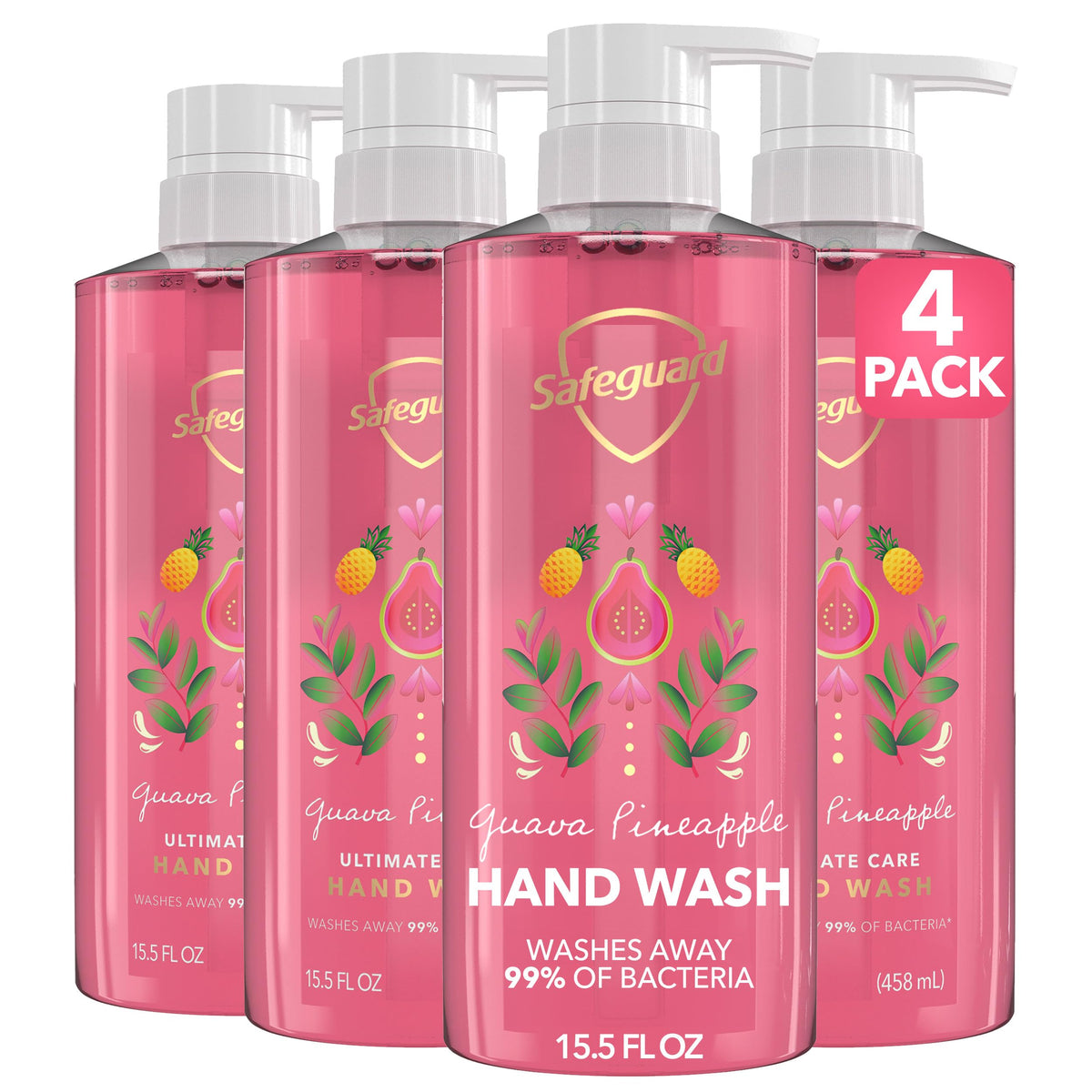 Safeguard Liquid Hand Soap, Micellar Deep Cleansing, Washes Away 99% Bacteria, Made with Natural Moisturizers, Enriched with Skin Conditioners, PH Balanced, Ocean Breeze Scent 15.5 oz (Pack of 4)