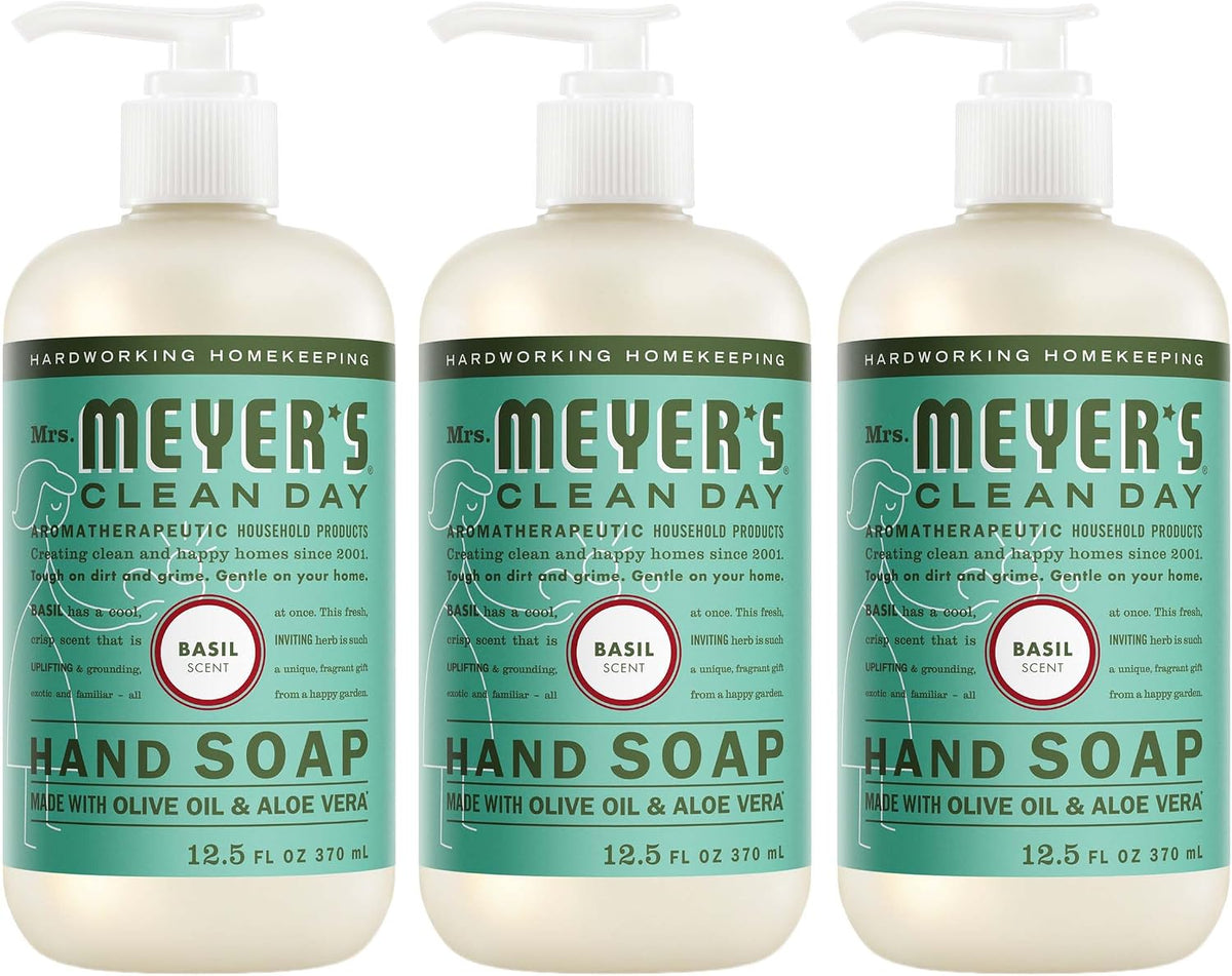 MRS. MEYER'S CLEAN DAY Hand Soap, Basil Scent, 12.5 Fl Oz Bottle - 3 Pack