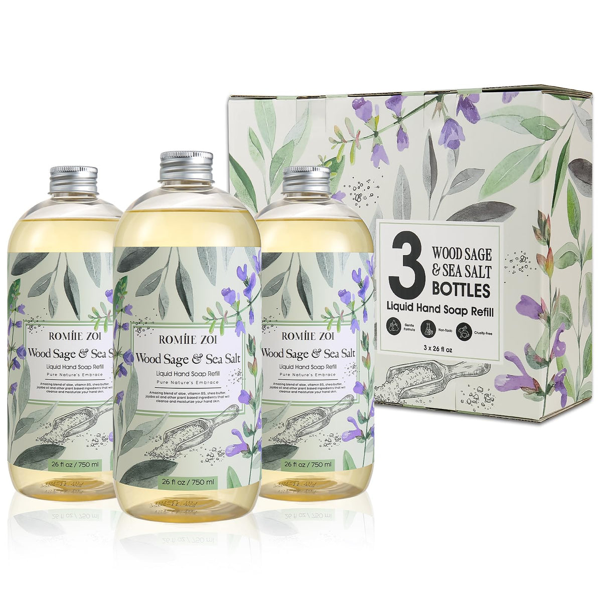 ROMIIE ZOI Liquid Hand Soap Refill, Eucalyptus Mint, 26 Fl Oz, 3-Pack