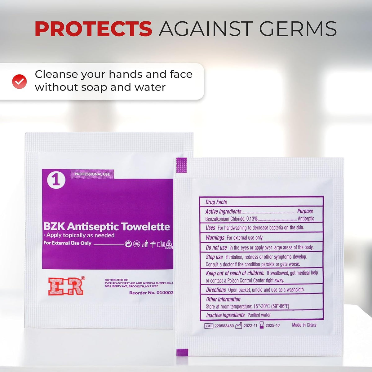Benzalkonium BZK Wipes [Pack of 100] – 5”x7” Antiseptic Towelettes, First Aid Hand Wipes, Individually Wrapped for Skin Cleansing