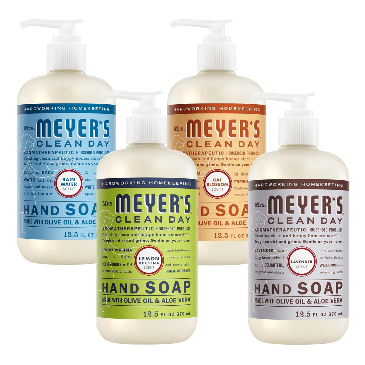 MRS. MEYER'S Liquid Hand Soap 12.5 OZ Scents Variety Pack 6 ( Rosemary, Basil, Geranium, Honeysuckle, Lavender, and Lemon Verbena)