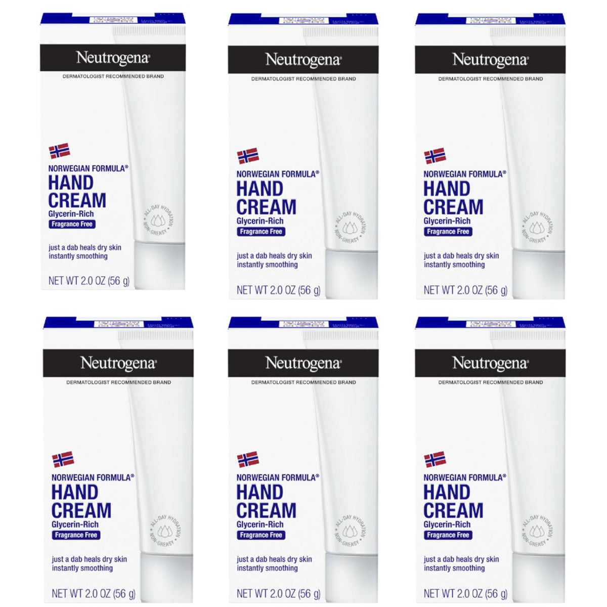 Neutrogena Norwegian Formula Hand Cream, Fragrance Free, 6 x 2 oz