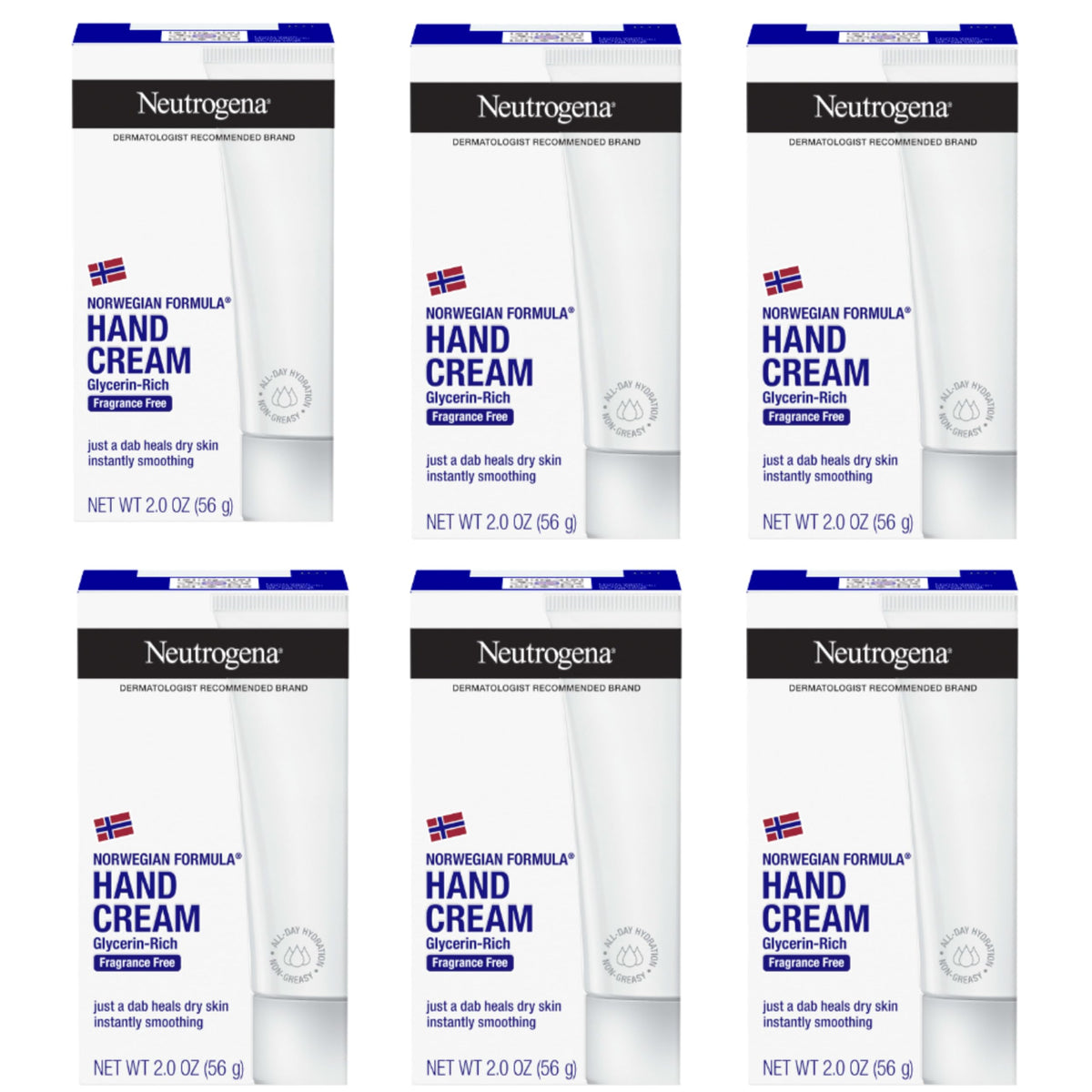 Neutrogena Norwegian Formula Hand Cream, Fragrance Free, 6 x 2 oz
