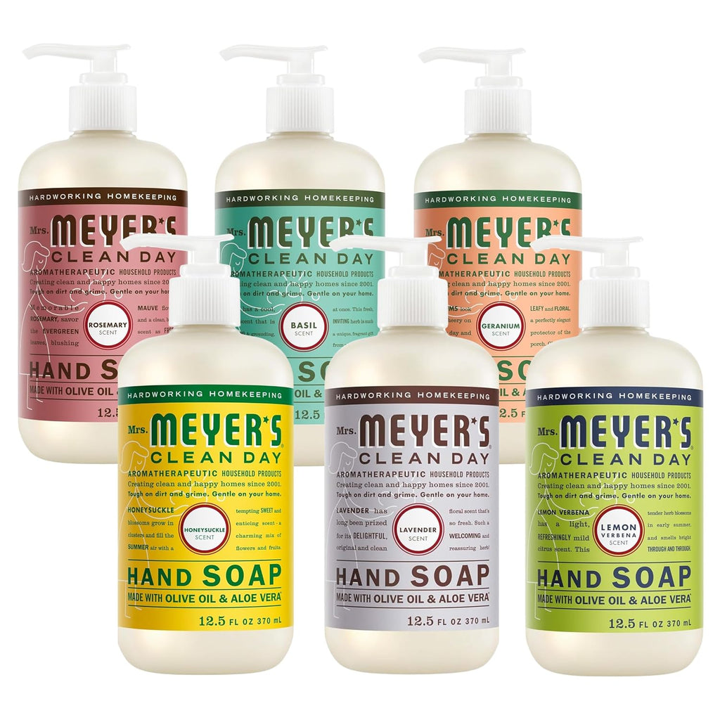 MRS. MEYER'S Liquid Hand Soap 12.5 OZ Scents Variety Pack 6 ( Rosemary, Basil, Geranium, Honeysuckle, Lavender, and Lemon Verbena)