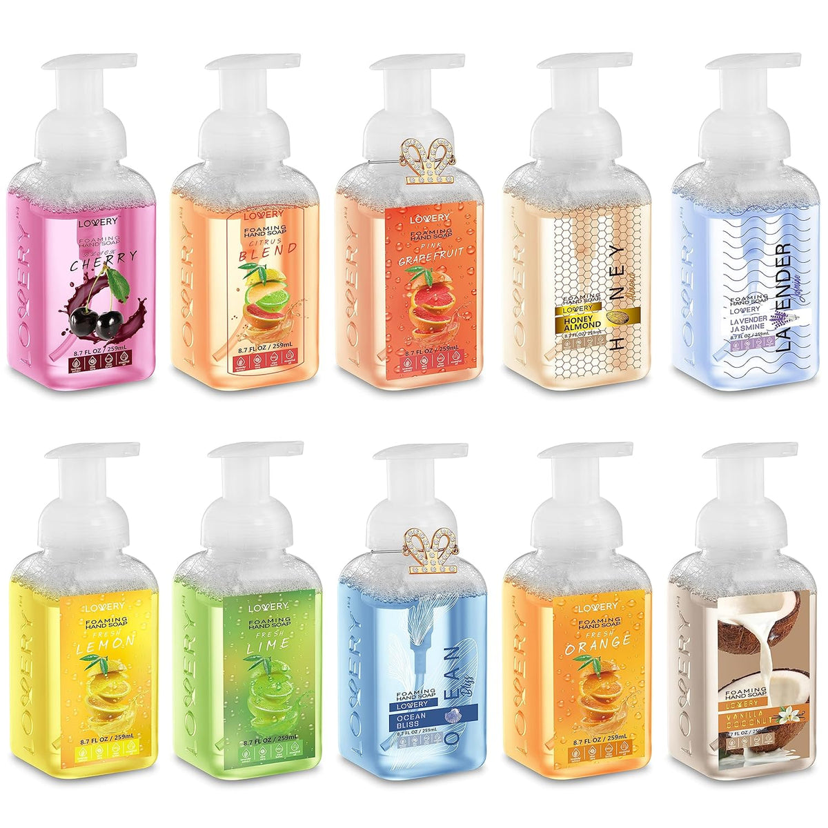 Foaming Hand Soap 10 Pack, Moisturizing W Aloe Vera & Essential Oils - Alcohol-Free Citrus Blend, Lemon, Orange, Lime, Grapefruit, Black Cherry Fragrances & More Hand Wash for Kitchen and Bathroom