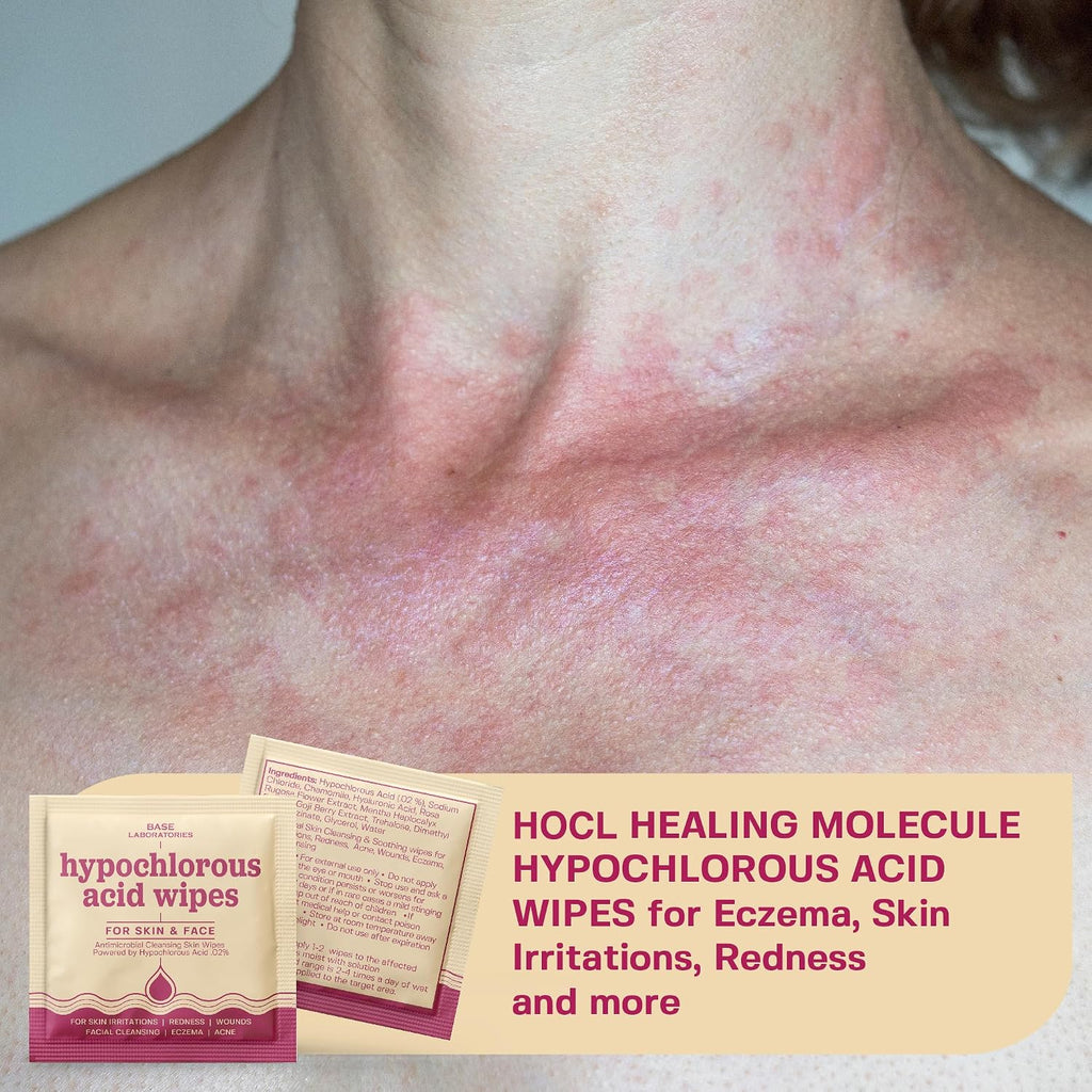 BASE LABORATORIES Hypochlorous Acid Wipes for Face & Skin, Facial Cleansing